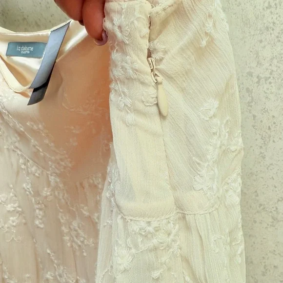 Liz Claiborne Collection 14 NWT Beige Floral Embroidered Boho Summer Long Skirt - Picture 7 of 13